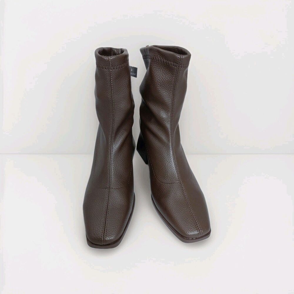 Primark Womens Chocolate Faux Leather Chunky Block Heel Lug  Chelsea Boot Size 7